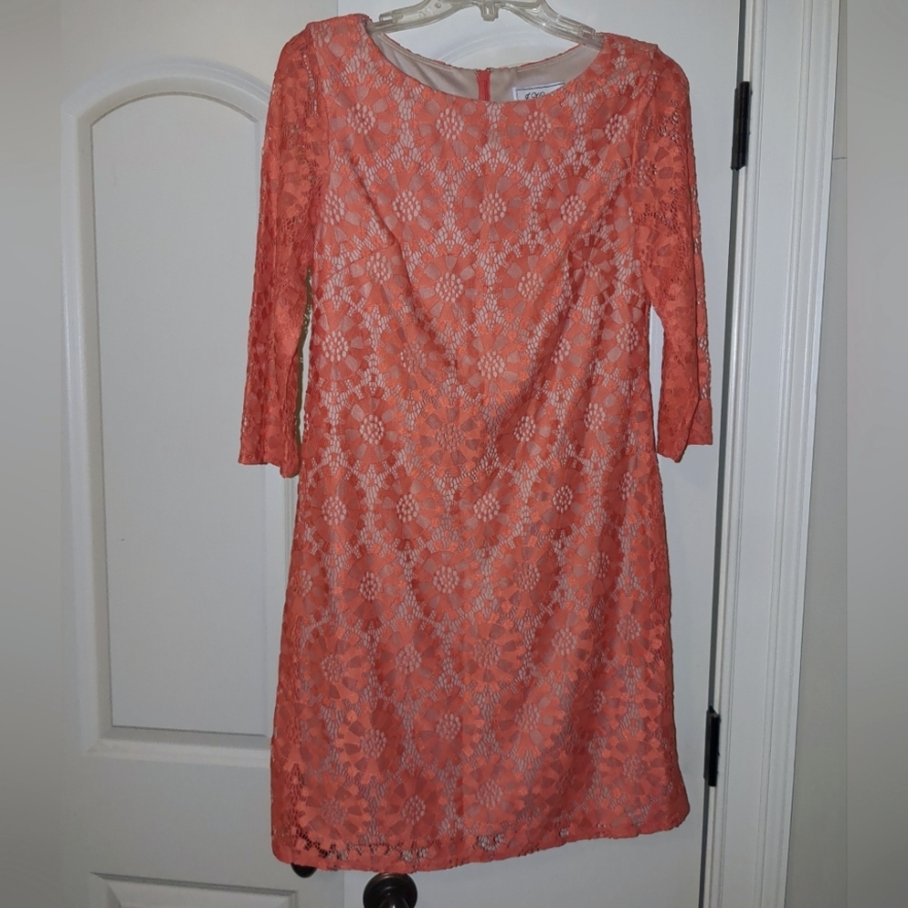 Elegant Coral Lace Dress